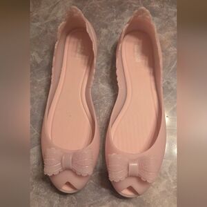 Melissa Women Pale Pink Jelly Bow Peep-Toe Flats